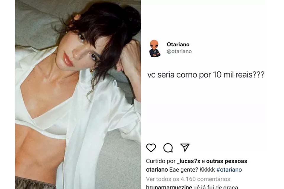 Bruna Marquezine responde se aceitaria ser traída por R$ 10 mil: 'Já fui de graça'