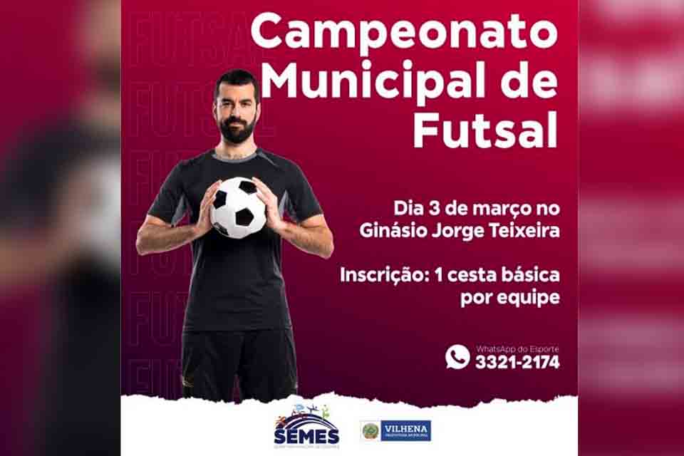 Campeonato Municipal de Futsal da Prefeitura tem inscrições abertas até dia 28 de fevereiro, saiba como participar