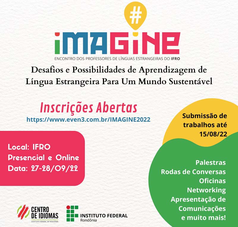 Inscrições abertas para participar da quinta edição do IMAGINE - Encontro de Professores de Línguas Estrangeiras do IFRO