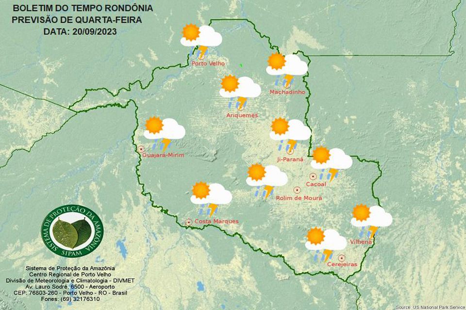 Rondônia: sol, calor e possibilidade de chuva em todo o estado nesta quarta-feira 