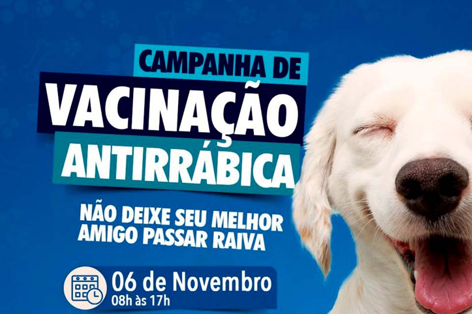 Campanha de vacinação contra a raiva em cães e gatos acontece neste sábado, 6 de novembro