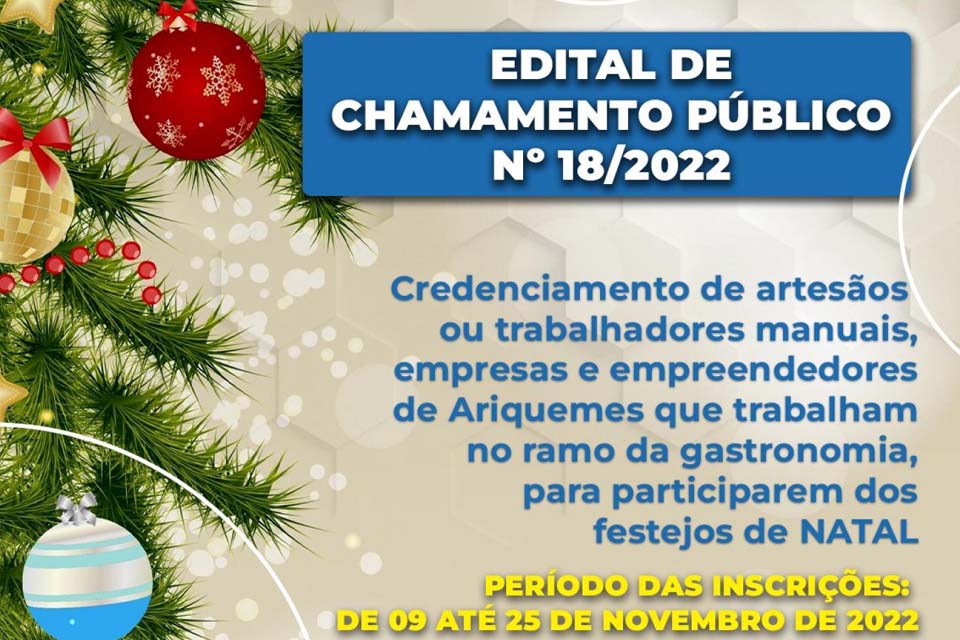 Chamamento para credenciamento de empresas e trabalhadores para participarem dos festejos natalino