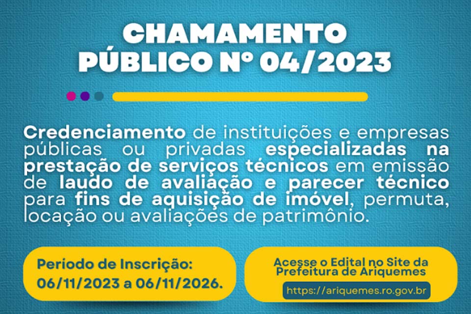 Semsau de Ariquemes abre chamamento público para credenciar empresas para avaliação mercadológica de imóveis