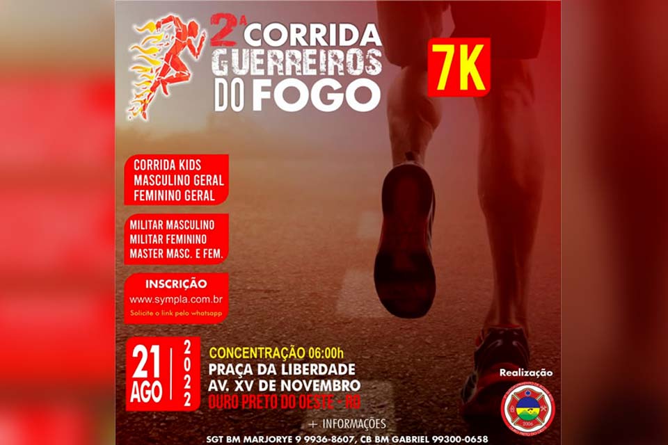 2ª Corrida Guerreiros do Fogo acontece dia 21 de agosto, em Ouro Preto do Oeste