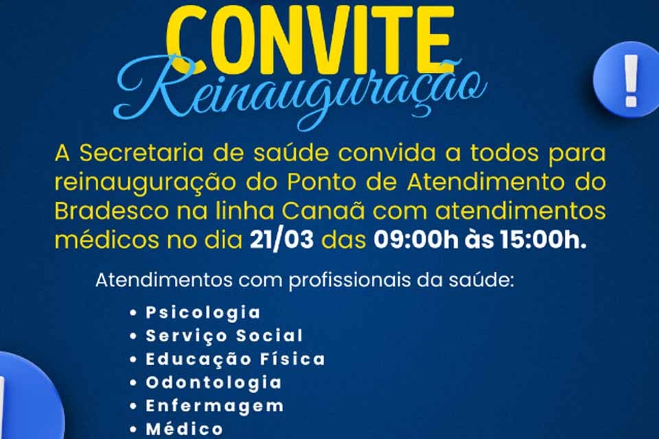 Secretaria de Saúde convida a todos para reinuaguração do ponto de atendimento