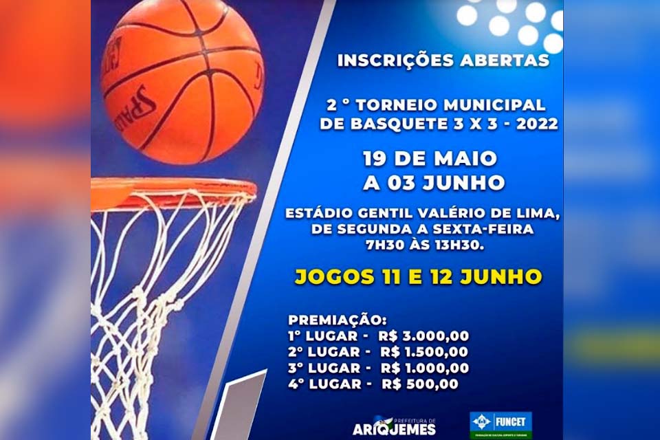 Funcet abre inscrições para o 2 º Torneio Municipal de Basquete 3 x 3 de 2022