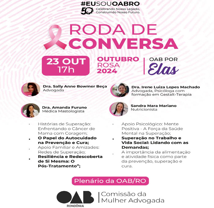 OAB-RO promove roda de conversa especial em homenagem ao Outubro Rosa