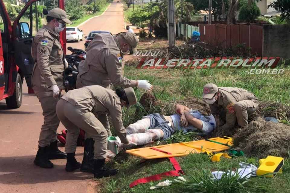  Motociclista sofre fratura expostas nas duas pernas durante colisão