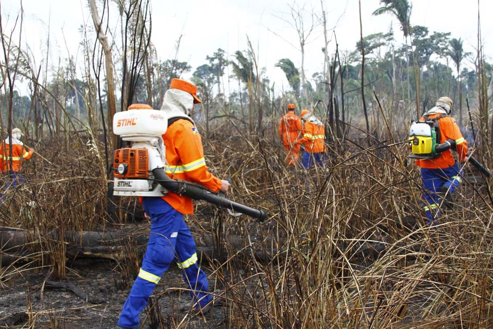 Pontos de reignição de incêndio são combatidos no Parque Estadual Guajará-Mirim