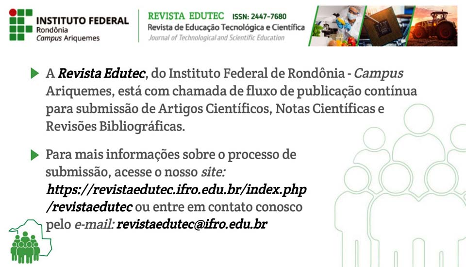 Revista Edutec do Campus Ariquemes está com chamada para publicação de artigos aberta