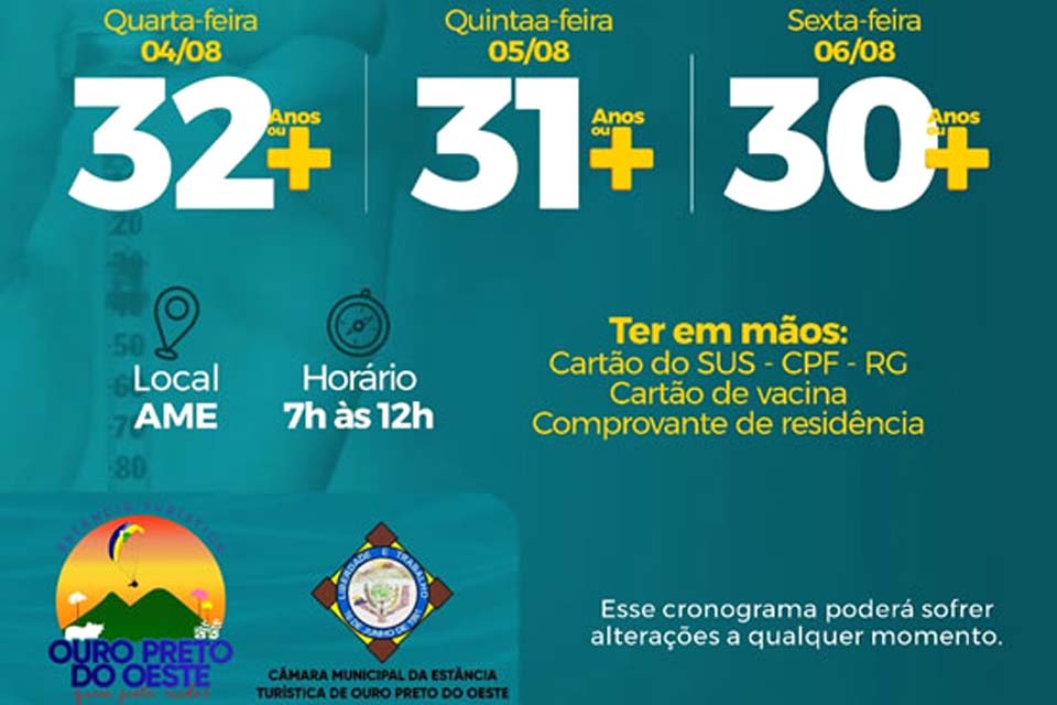 Estância Turística amplia vacinação contra covid-19 para pessoas com 30 anos ou mais