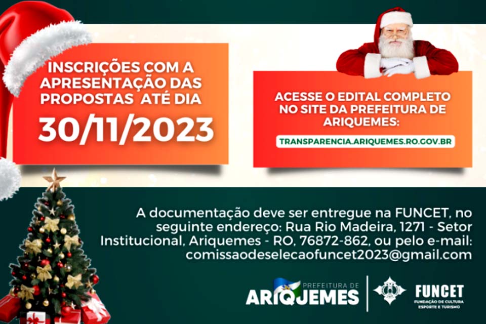 Funcet de Ariquemes abre Chamamento Público para a contratação de “Serviços de personagens Natalinos