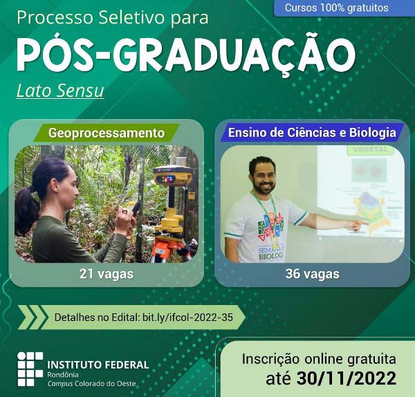 Campus Colorado abre seleção de Pós-Graduação em Geoprocessamento e em Ensino de Ciências e Biologia