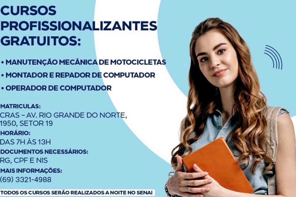 Prefeitura oferece cursos profissionalizantes gratuitos; prioridade nas vagas são para mulheres