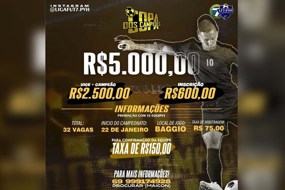 Copa dos Campeões ocorre no dia 22 de janeiro na Arena Sports Baggio