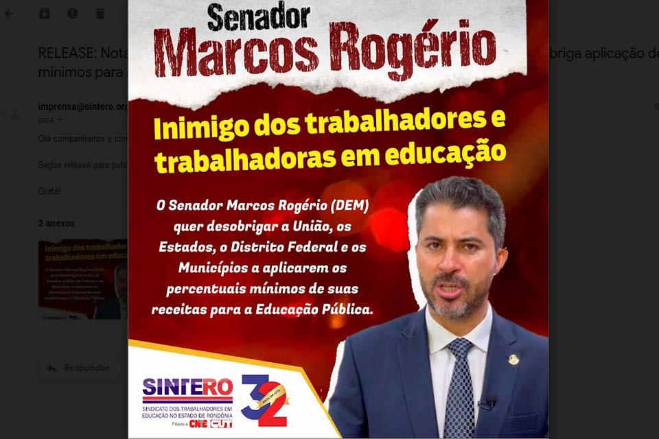 Nota Pública - Senador Marcos Rogério pretende aprovar PEC que desobriga aplicação de percentuais mínimos para a Educação 