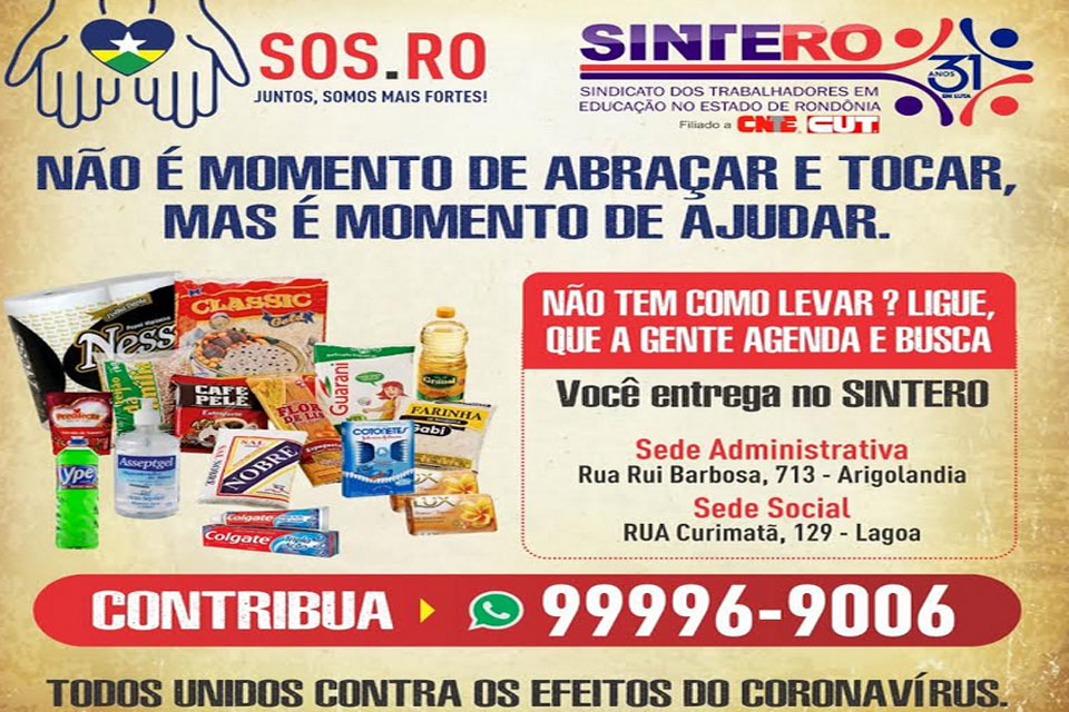 Sintero lança campanha Sindicato Solidário com o objetivo de arrecadar alimentos e materiais de higiene