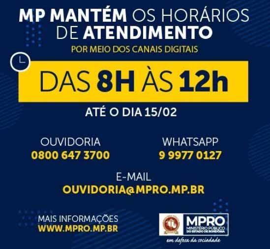 Ministério Público de Rondônia manterá atendimento remoto à população até 15 de fevereiro