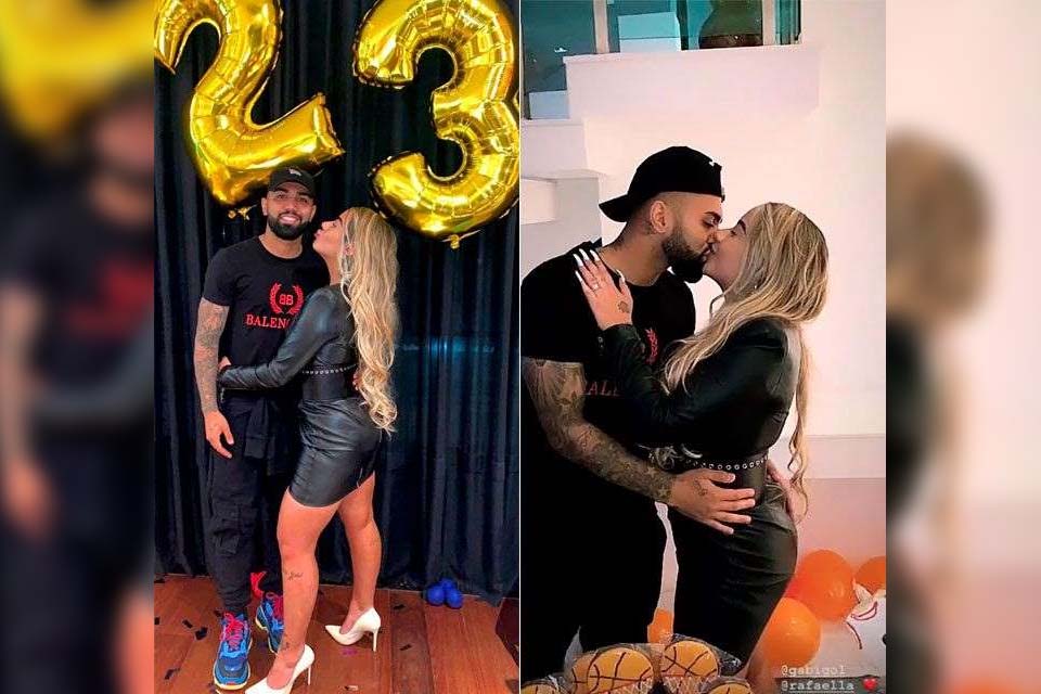 Irmã de Neymar, Rafaella Santos posa aos beijos com Gabigol