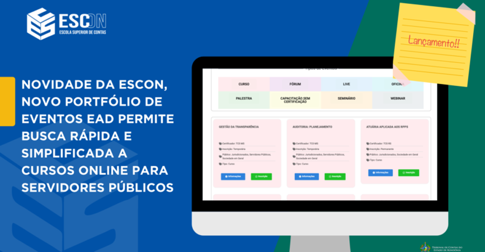 Novidade da ESCon, novo Portfólio de Eventos EaD permite busca rápida e simplificada a cursos online para servidores públicos