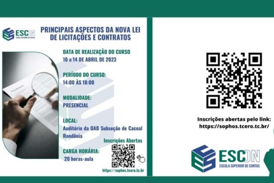 A ESCon/TCE-RO em parceria com a Prefeitura oferta curso sobre os principais aspectos da Nova Lei de Licitações e Contratos