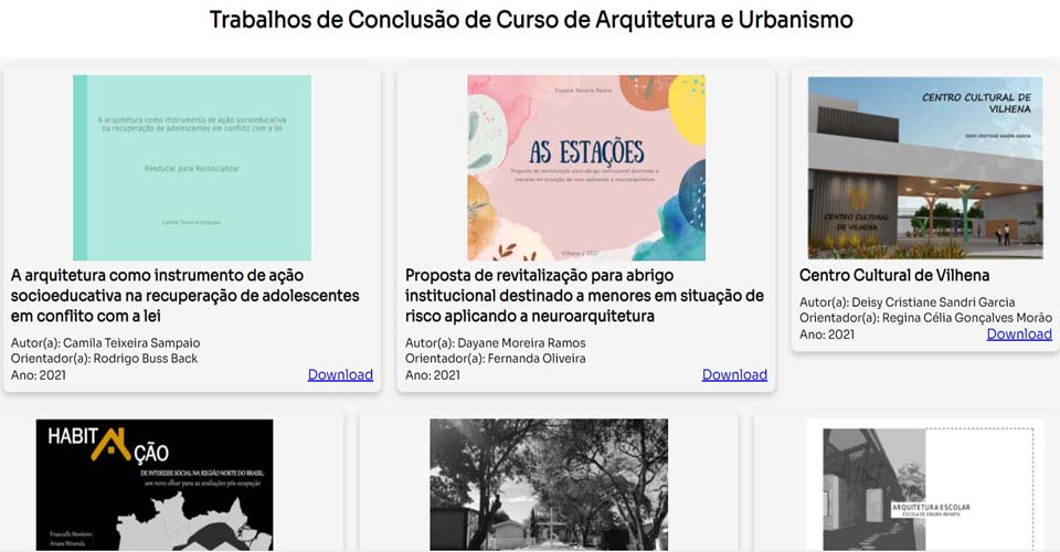 Repositório de trabalhos de conclusão do curso de Arquitetura do Campus Vilhena está disponível para consulta