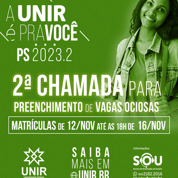 UNIR realiza 2ª chamada para matrículas do PS Especial 2023 para vagas ociosas