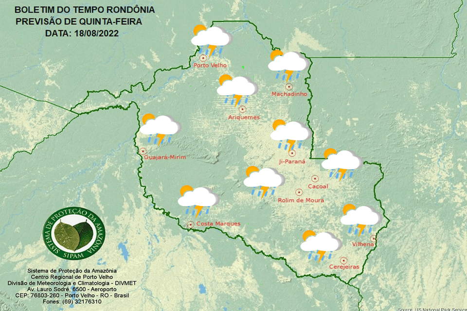 SIPAM - Frente fria se aproxima de Rondônia nesta quinta-feira