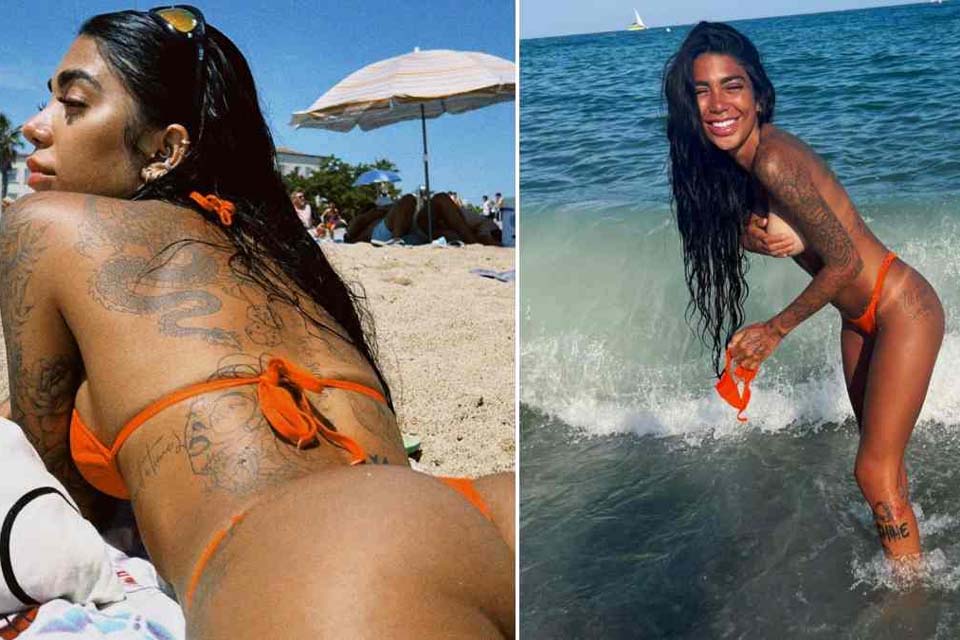 Dhiovanna Barbosa, irmã de Gabigol, faz topless em Barcelona