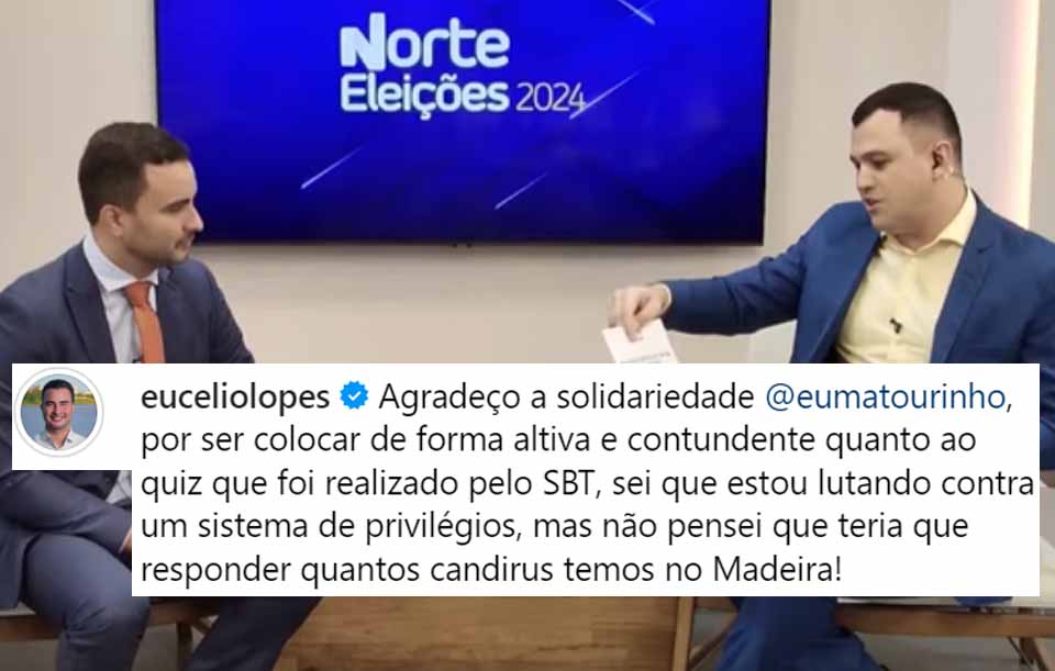 Célio Lopes agradece Euma por intervenção contra o quiz do SBT e debocha: “não pensei que teria que responder quantos candirus temos no Madeira!”