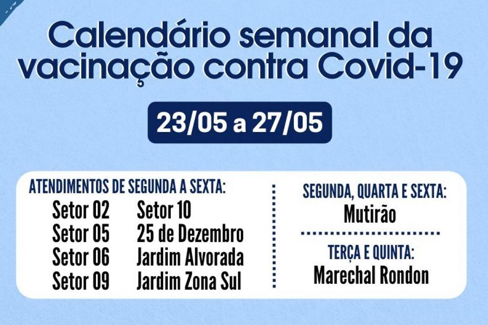 Secretaria de Saúde divulga calendário semanal da vacinação contra Covid-19