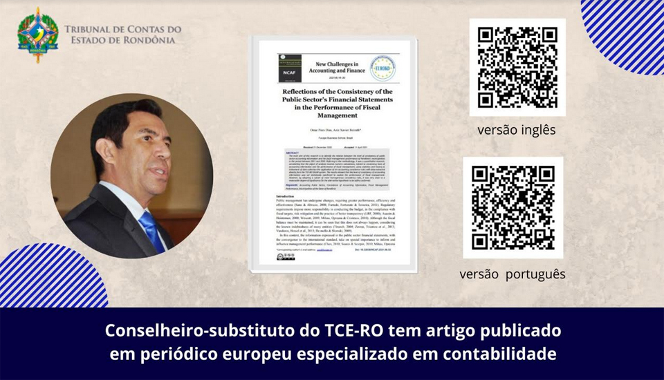 Conselheiro-substituto do TCE-RO tem artigo publicado em periódico europeu especializado em contabilidade 