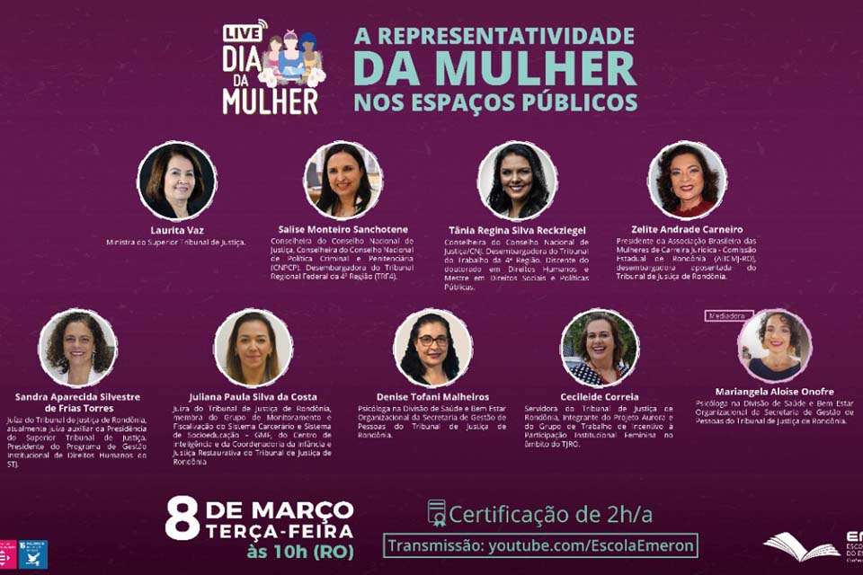 Representatividade feminina em espaços públicos é tema de evento virtual em alusão ao Dia Internacional da Mulher