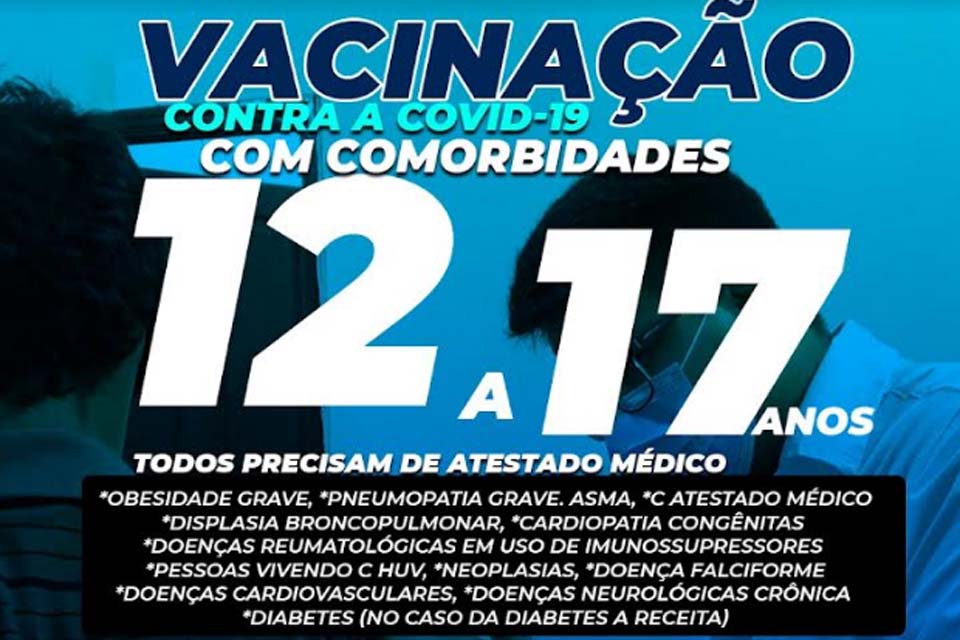 No município vacinação para adolescentes de 12 a 17 anos contra a COVID-19 com comorbidades começa na terça-feira (24)