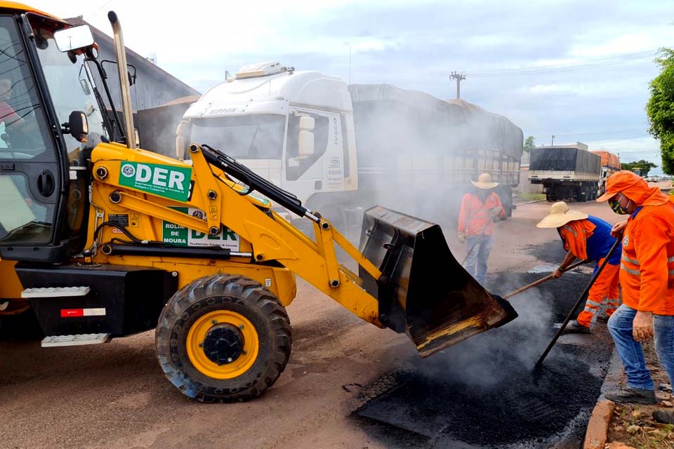 DER realiza recuperação de trechos das rodovias 383 e 010, no perímetro urbano de Rolim de Moura