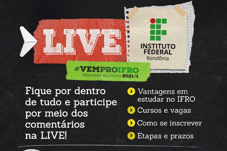 Live irá tirar dúvidas de candidatos ao Processo Seletivo do IFRO