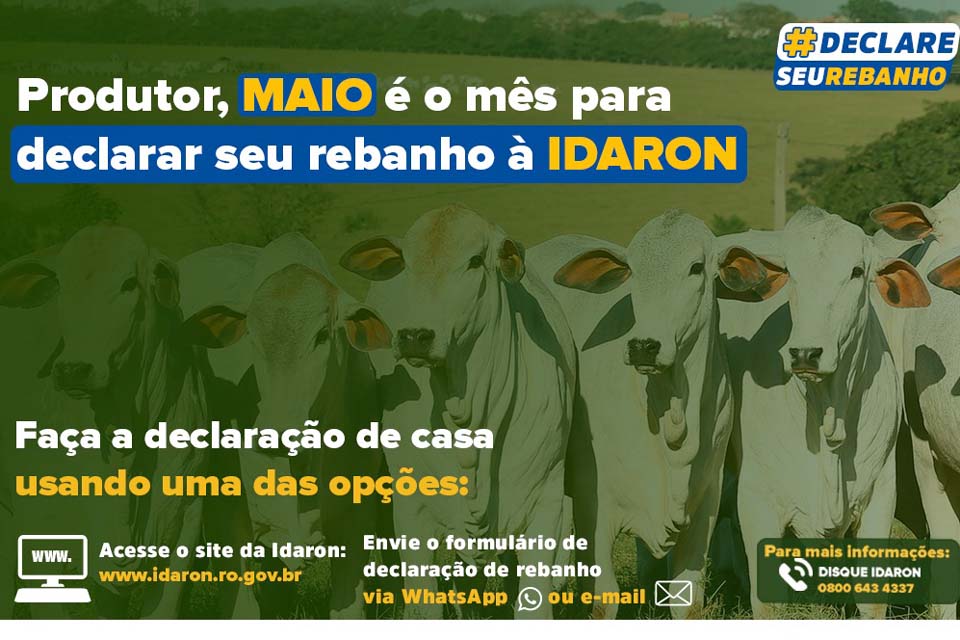 Campanha de declaração de rebanhos à Idaron inicia nesta sexta-feira, 1º de maio