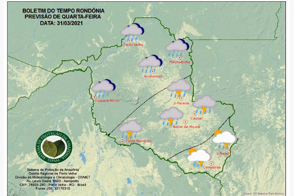 Confira a previsão do tempo para quarta-feira, 31 em Rondônia