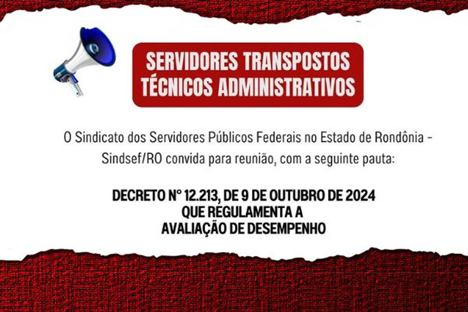 SINDSEF-RO convoca transpostos para reunião sobre decreto de avaliação de desempenho