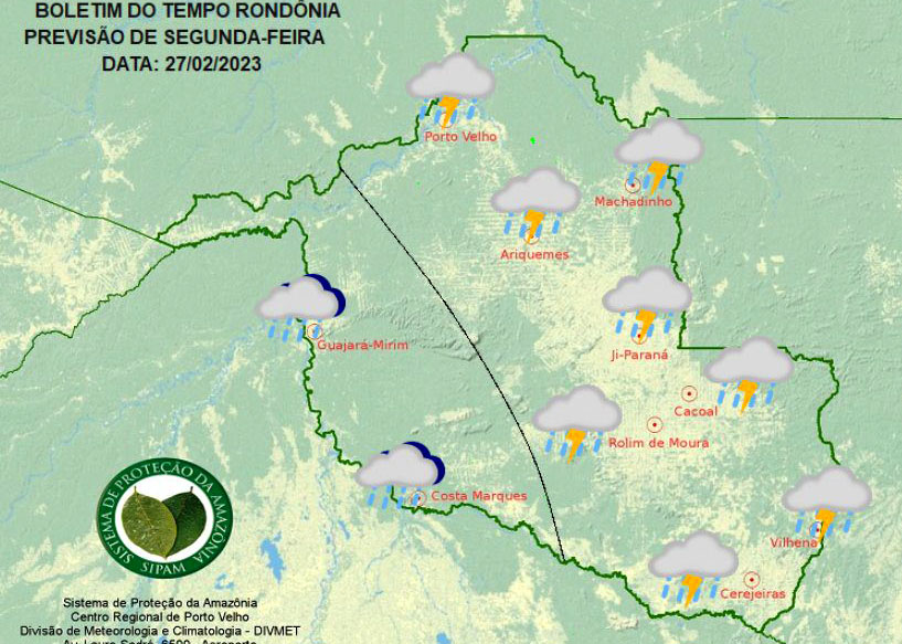 Confira a previsão do tempo para esta segunda-feira 27 em Rondônia