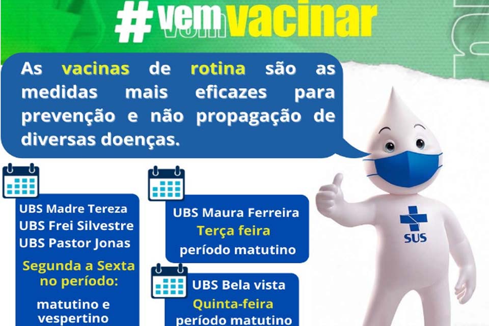 Prefeitura divulga locais de sala de vacina de rotina nas UBSs