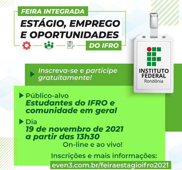 IFRO prepara Feira Integrada de Estágio, Emprego e Oportunidades: Inscrições até 19/11