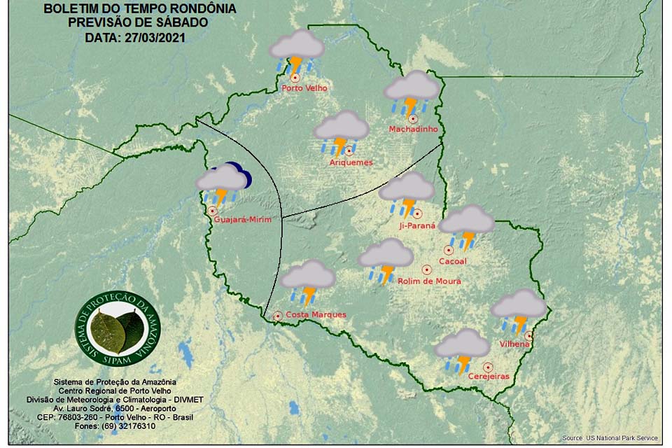 Sipam diz que sábado terá chuva em todas as regiões do Estado