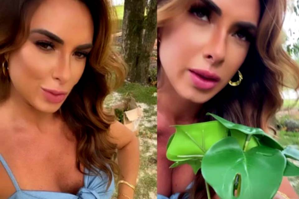 Nicole Bahls descobre que plantou muda de plástico: 'Fiquei uma semana aguando'