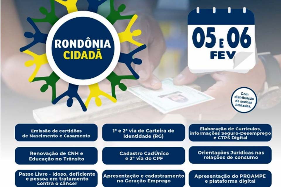 Projeto Rondônia Cidadã acontecerá nos príximos dias 5 e 6 no município