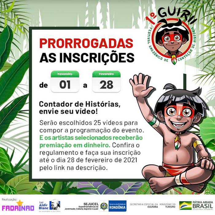 Prazo de inscrição para o 1° Guirii - Festival  Amazônico de Contação de História foi prorrogado e termina domingo