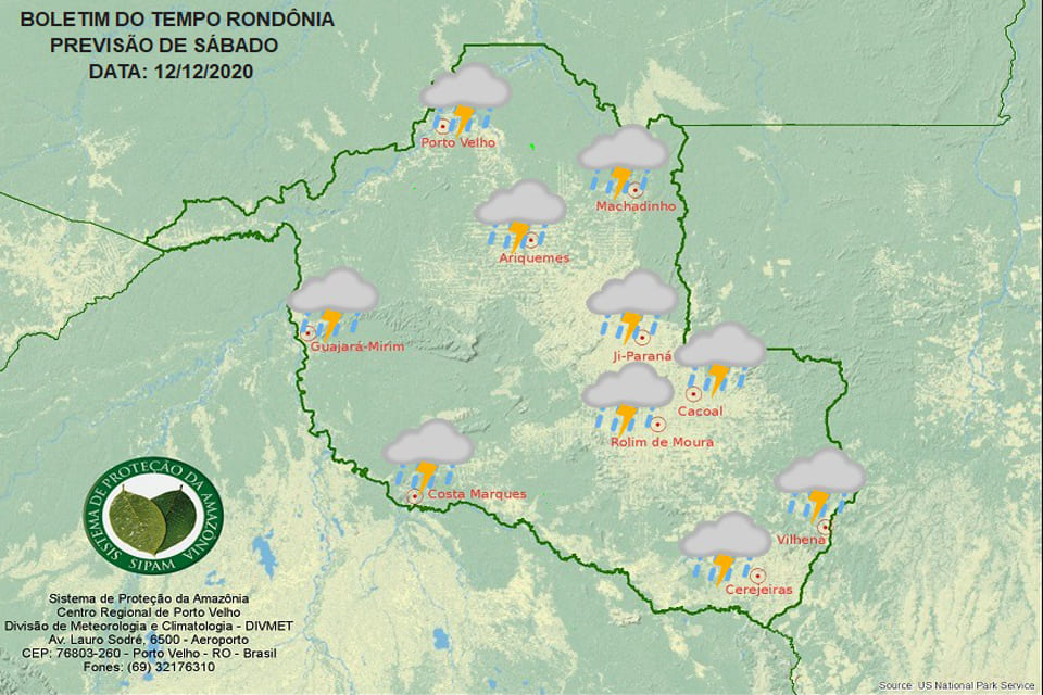 Confira a previsão do tempo para  este sábado em Rondônia