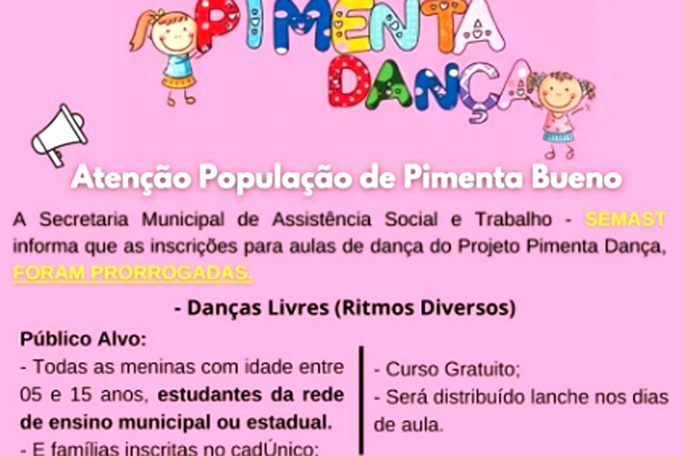 Pimenta Dança: Inscrições para aulas de dança do Projeto foram prorrogadas