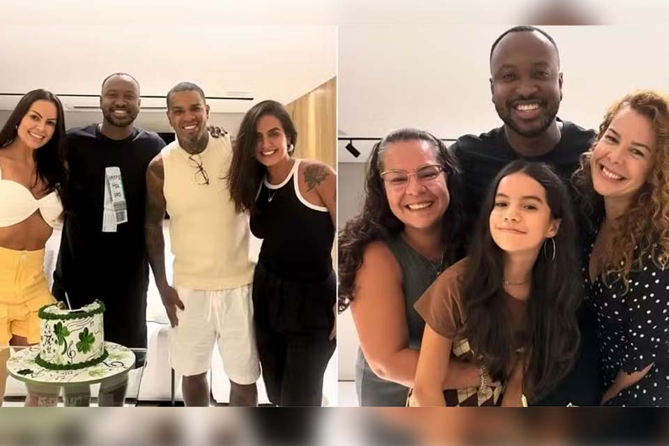 Thiaguinho celebra aniversário com ex-mulher, Rodriguinho e familiares: 'Dia de comemorar a vida'