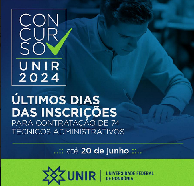 Inscrições no concurso UNIR 2024 encerram nesta quinta-feira, dia 20